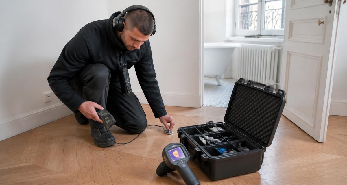 Technicien réalisant un diagnostic de recherche de fuite