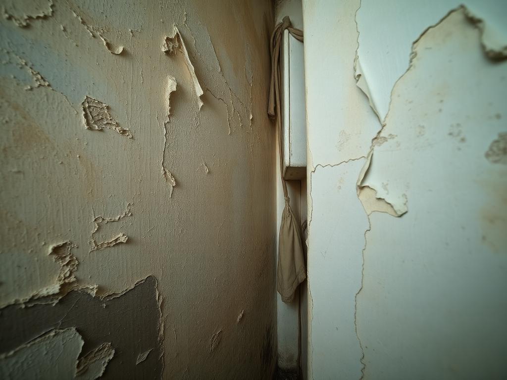Papier peint décollé par l'humidité dans un appartement ancien de Gentilly