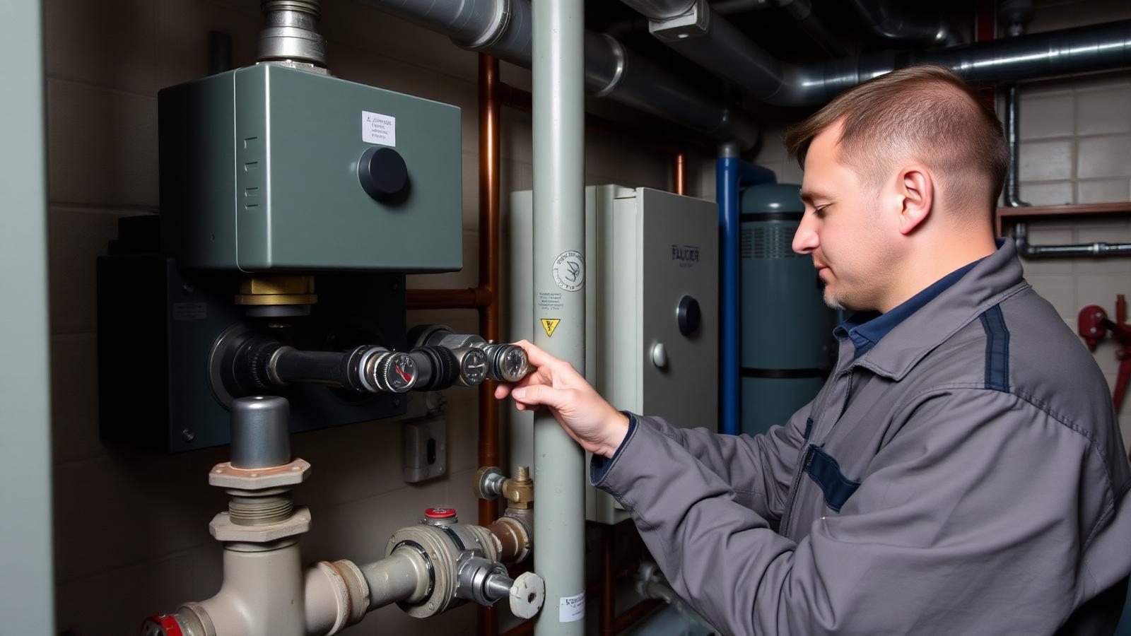 Technicien GIC contrôlant les organes de coupure d'un local technique à Bobigny