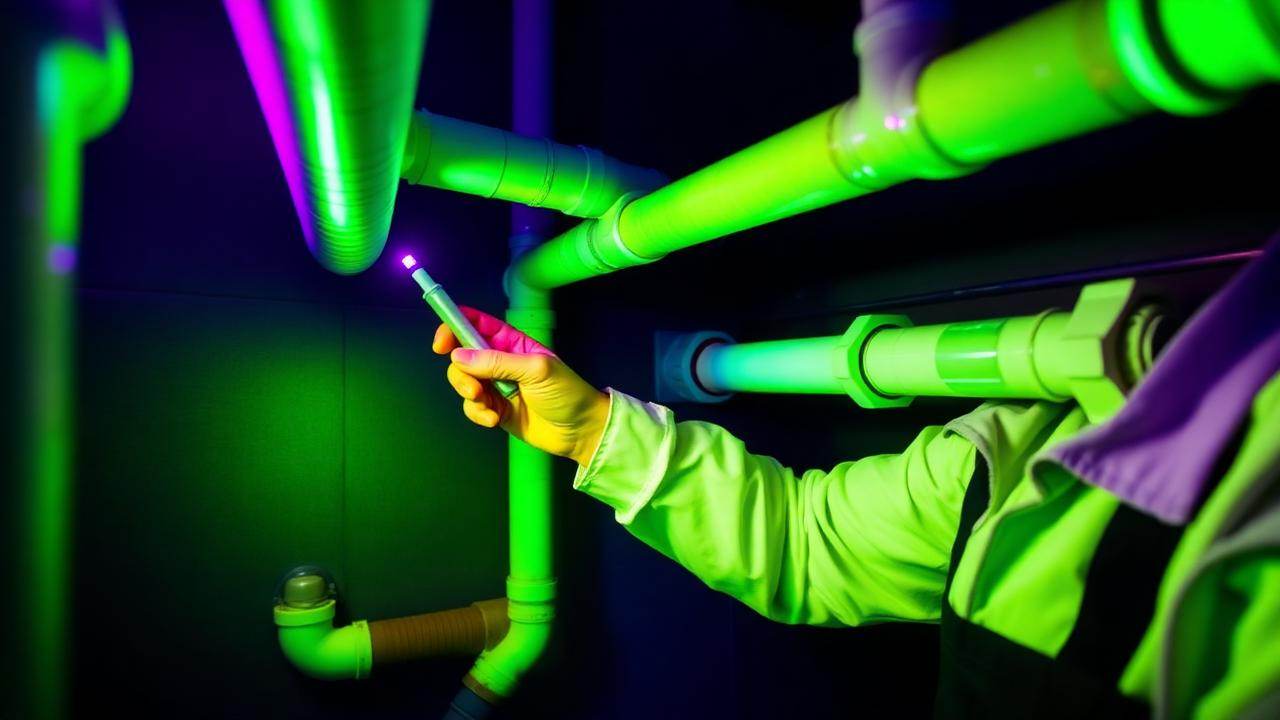 Test au colorant traceur UV pour localiser une fuite sur réseau d'évacuation