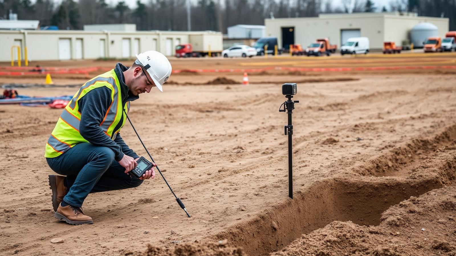 Technicien GIC recherchant une fuite sur un réseau enterré d'un site d'activité à Gennevilliers