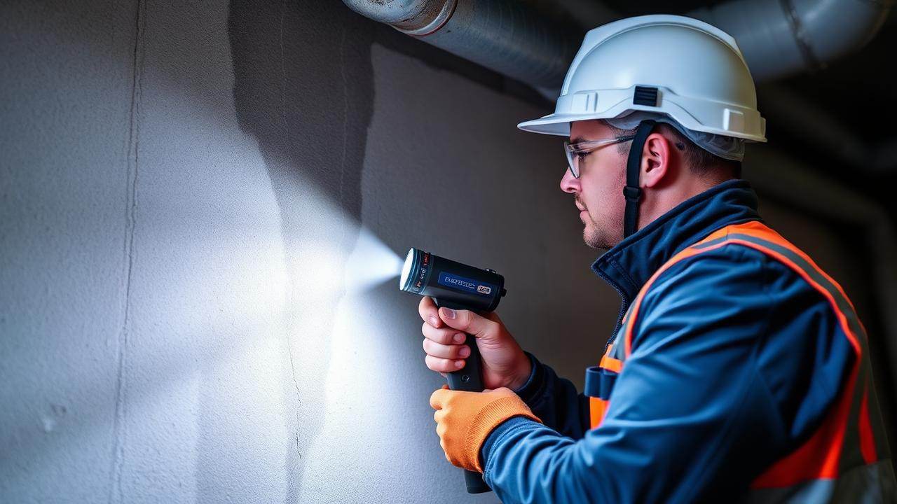 Technicien effectuant une inspection visuelle pour rechercher une fuite d'eau