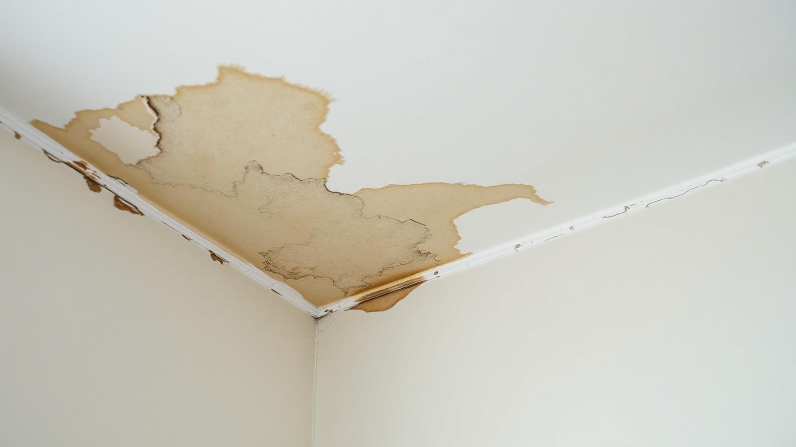 Plafond d'appartement marqué par une infiltration dans une copropriété d'Athis-Mons