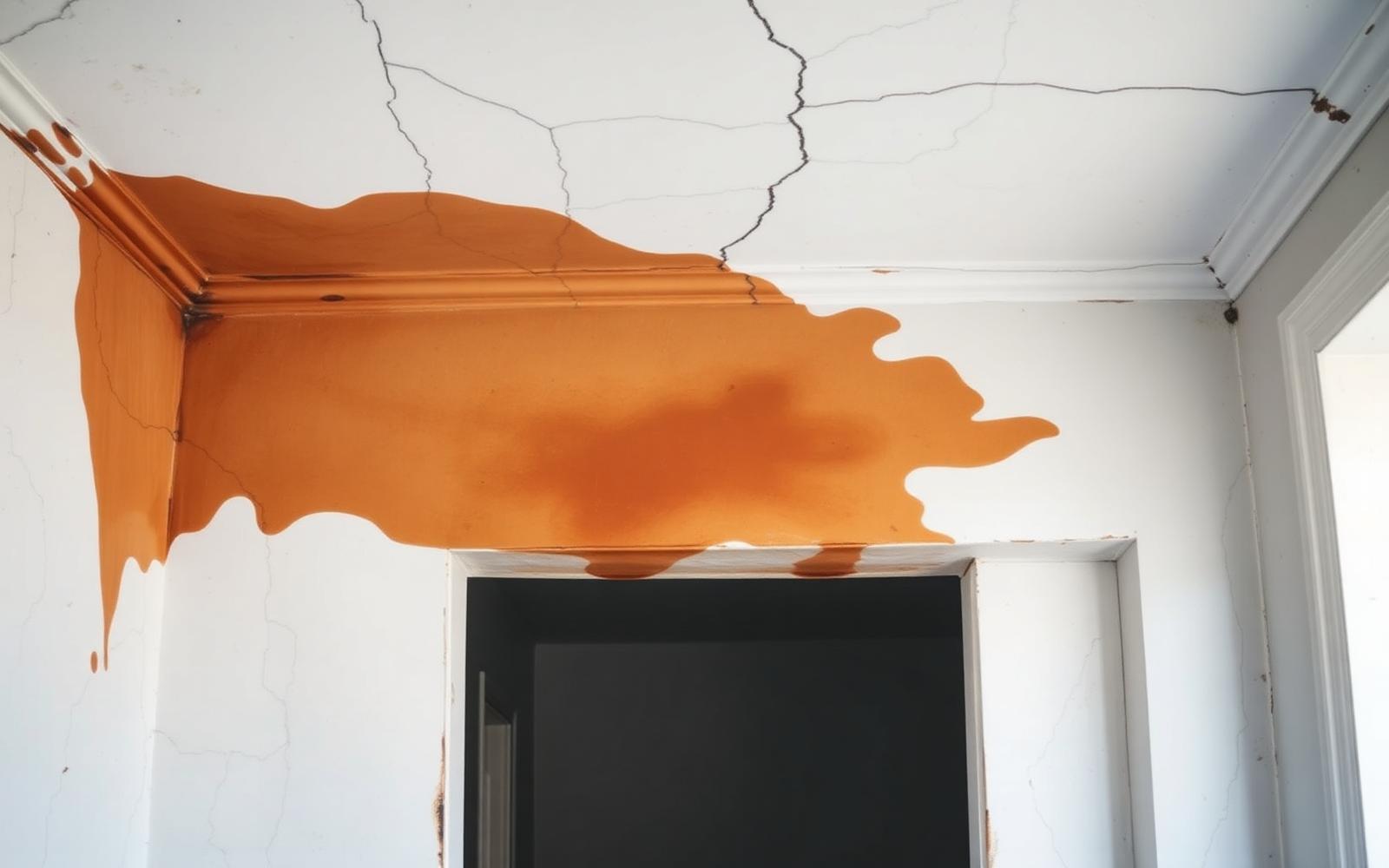 Plafond marqué par une infiltration dans un logement collectif du Blanc-Mesnil