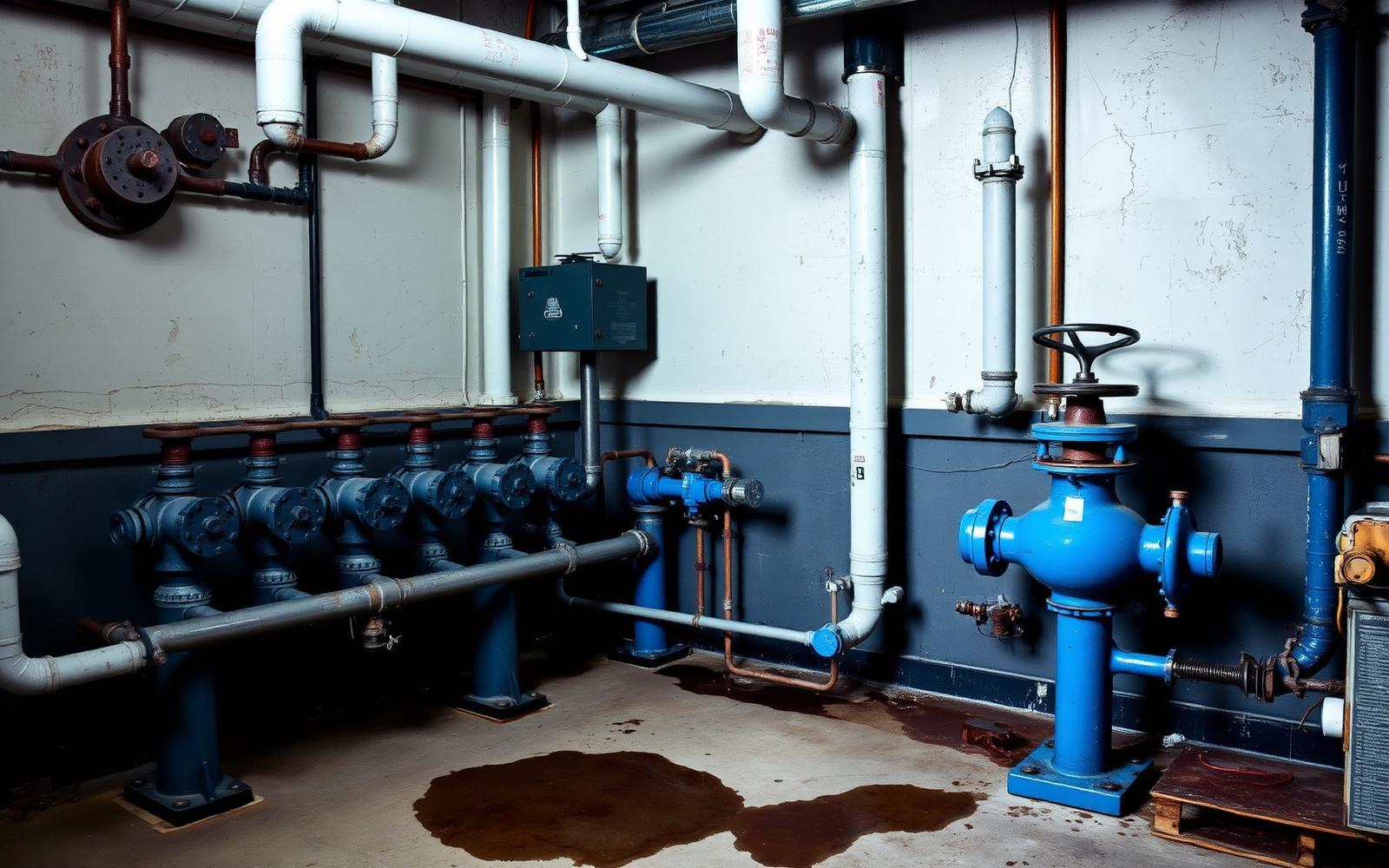 Local technique humide dans un ensemble collectif de Bobigny lors d'un diagnostic de fuite