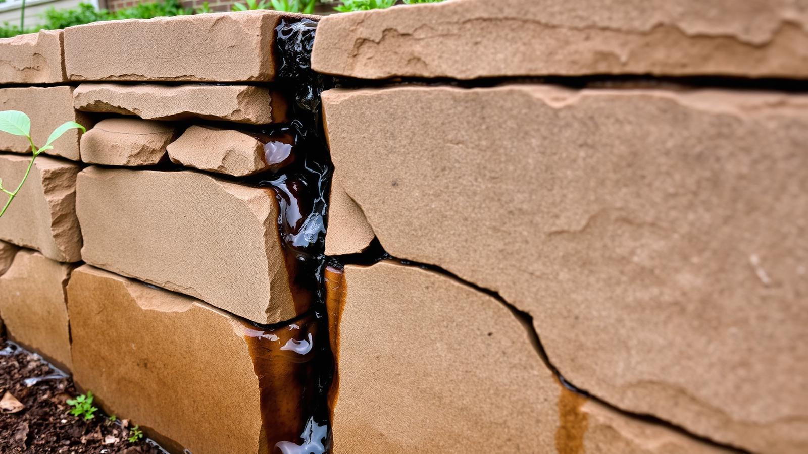 Fissure et trace d'humidité sur un mur de soutènement d'une maison de Gagny