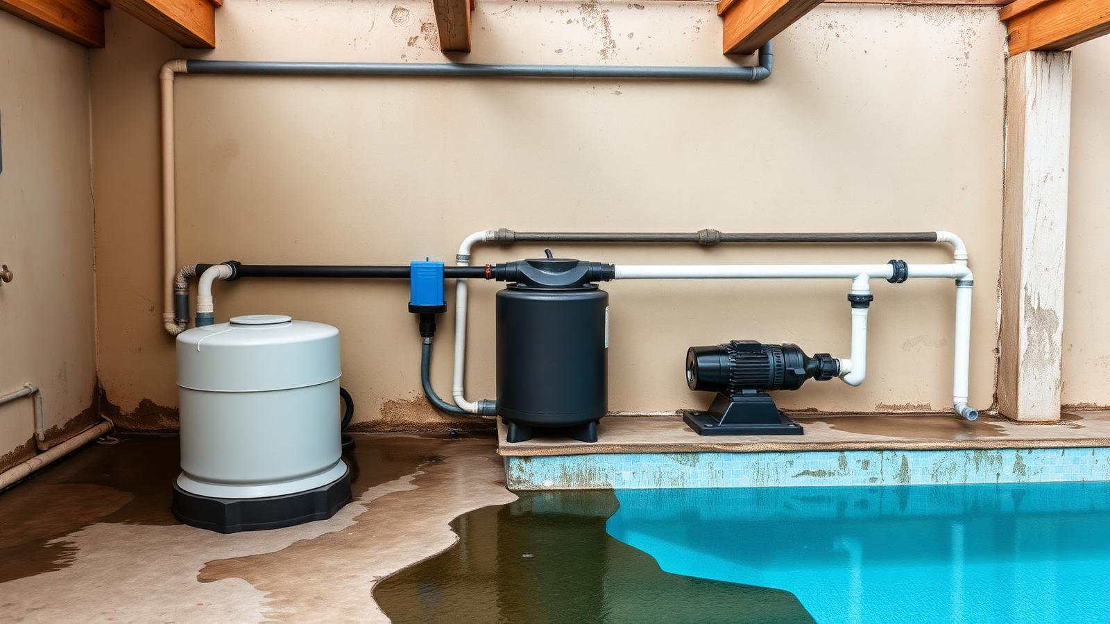 Local technique de piscine inspecté lors d'une recherche de fuite à Garches