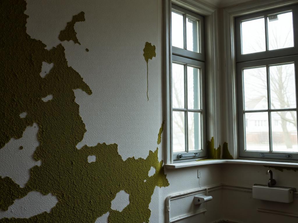 Mur intérieur d'une maison en meulière marqué par l'humidité à Nogent-sur-Marne